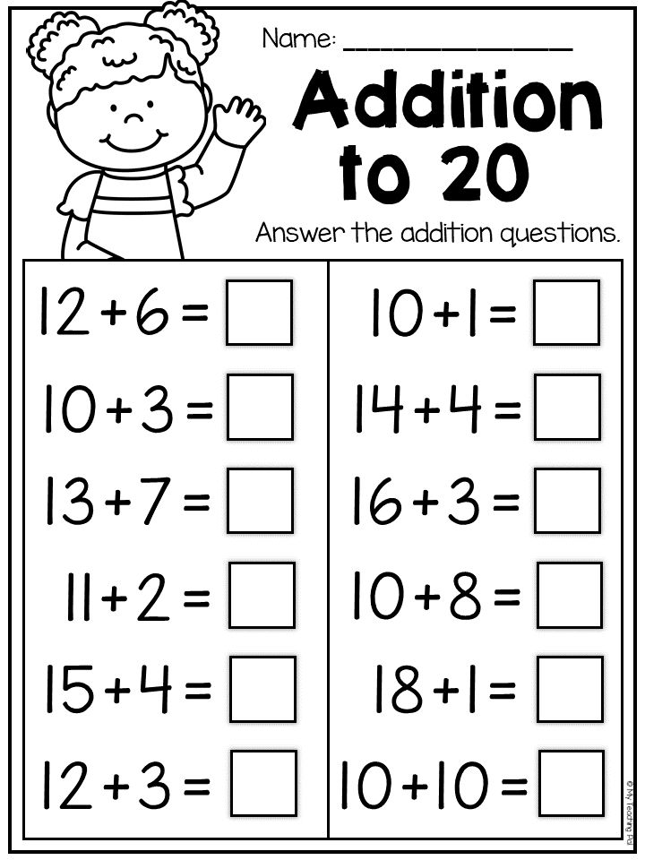 the addition to 20 worksheet is shown in black and white with numbers on it