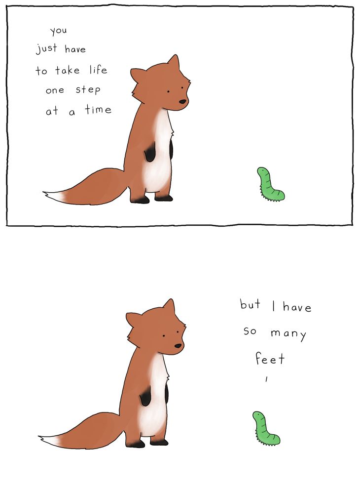 two cartoon images one with a fox and the other with a worm