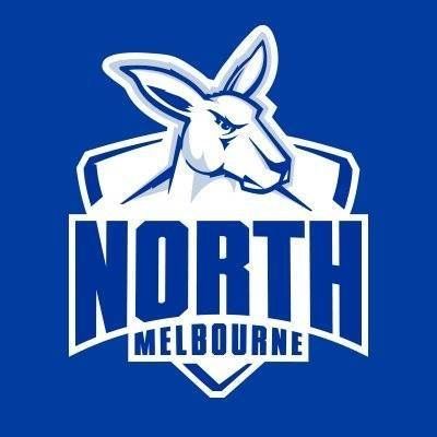 the north melbourne kangaroos logo on a blue background