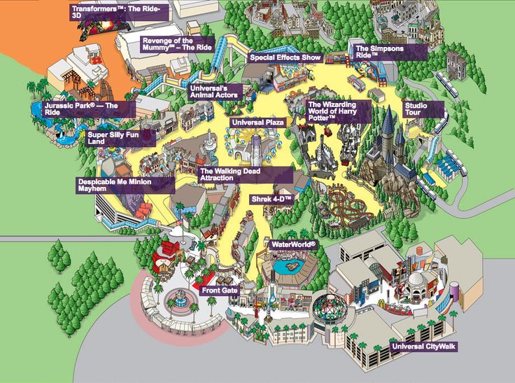 a map of an amusement park with lots of rides, parks and other things to see