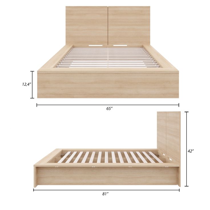 the bed frame and headboard are shown with measurements