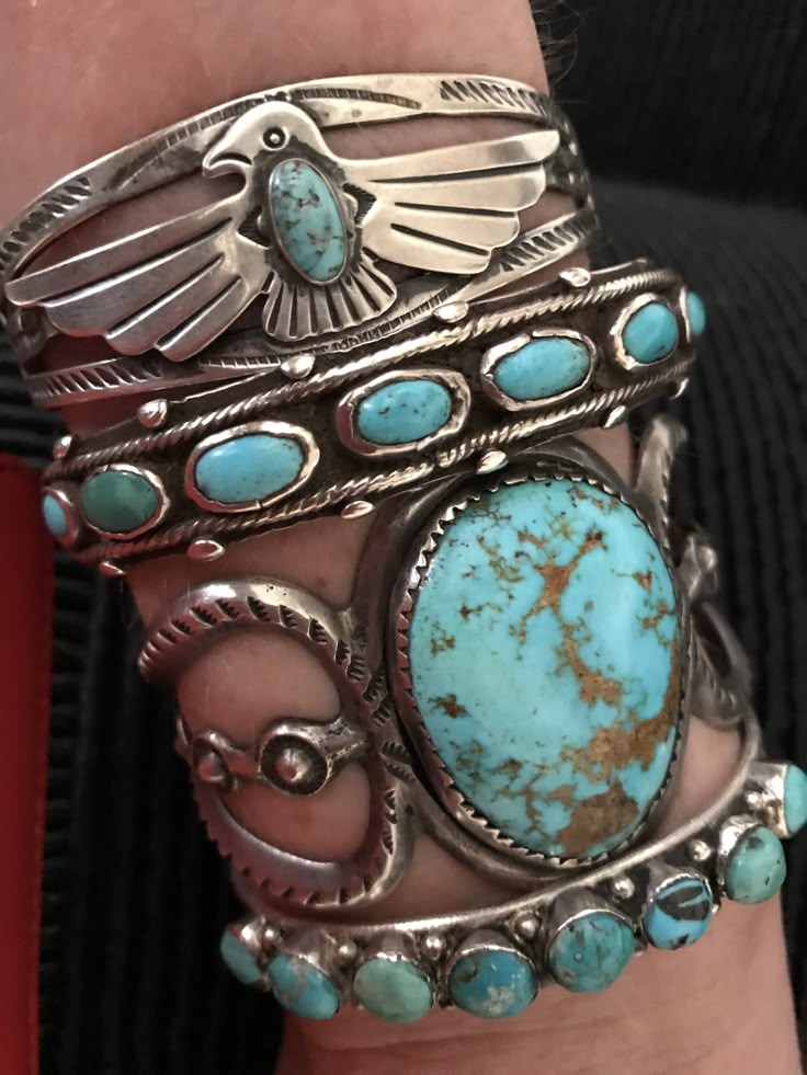 Stack of Navajo turquoise bracelets For sale Turquoise Jewellery Indian Jewelry, Western Turquoise Bracelet, Collectible Bohemian Turquoise Bracelets, Collectible Bohemian Turquoise Bracelet, Southwestern Turquoise Cuff Jewelry, Turquoise Jewelry Outfit, Vintage Navajo Jewelry, Turquoise Accessories, Navajo Turquoise Jewelry