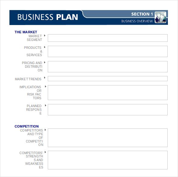 the business plan is shown in blue and white