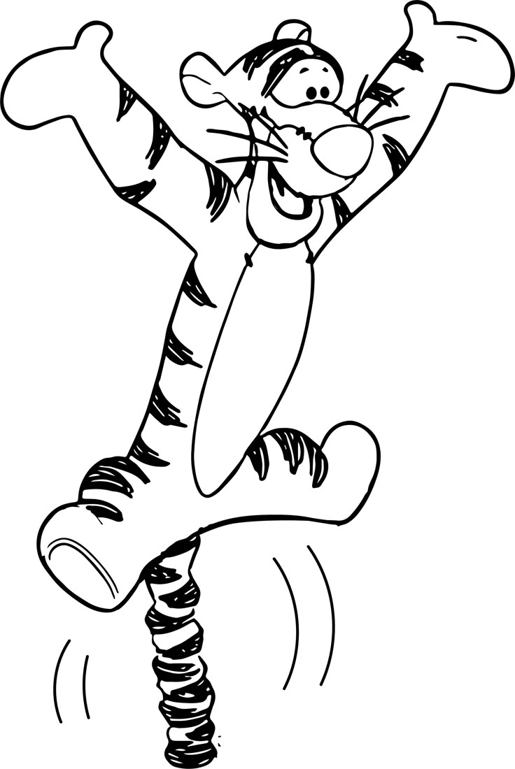 a black and white drawing of a tiger jumping in the air with his arms outstretched