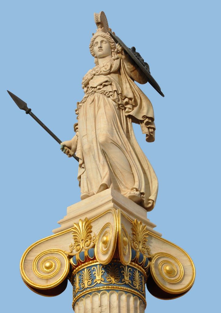 The statue of the goddess Athena at the Propylaea, Athens Academy ~ ~ photo credit Nikolaos Georgakopoulos Athens Vacation, Statue Wallpaper, Athena Statue, Greek Cruise, Athena Goddess Of Wisdom, Lorenzo Bernini, Goddess Athena, Greek Culture, Athena Goddess