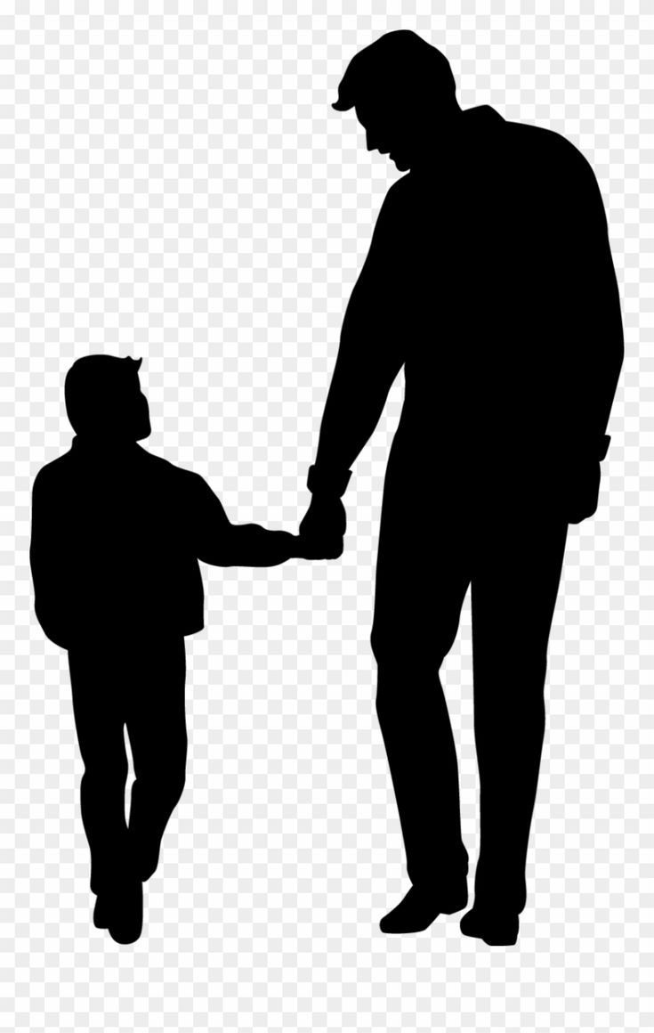 a man holding the hand of a little boy silhouetted against a white background png