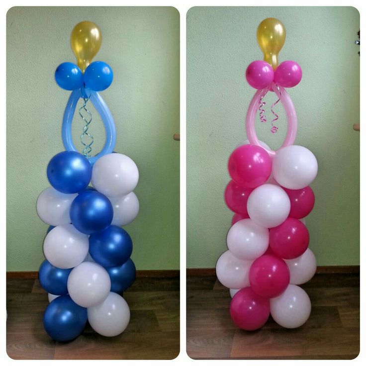 two pictures of balloons in different colors and shapes