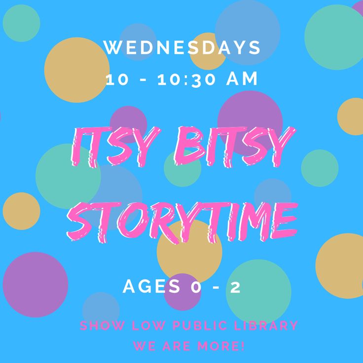 the poster for it's bitsy story time, with colorful circles on blue background