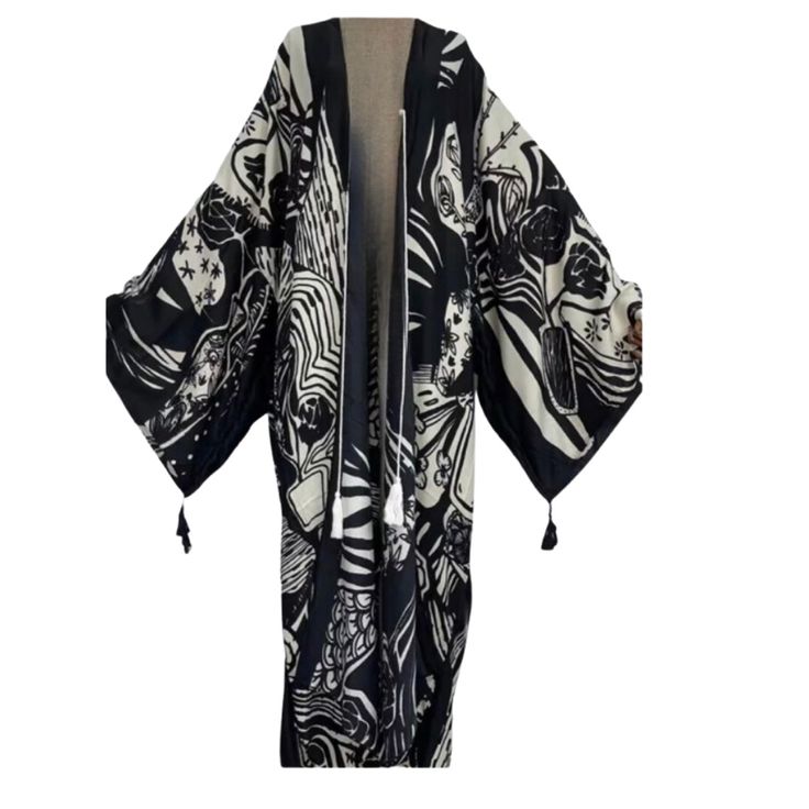 Cotton Kimono. One Size Fits All. More Details @ Www.13concept.Com Kimono Fashion Street Style Casual, White Kimono Dress, Black And White Kimono, Striped Kimono, Belt Kimono, Belted Wrap Coat, Kaftan Tunic, Printed Kimono, White Kimono