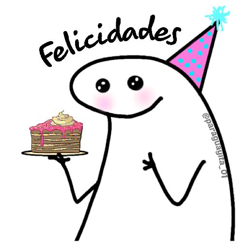 a cartoon character holding a piece of cake with the words felicidads on it