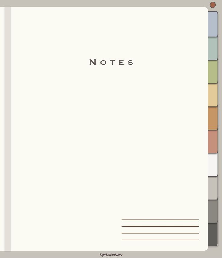 a notebook with the words notes written on it and several different colored papers behind it