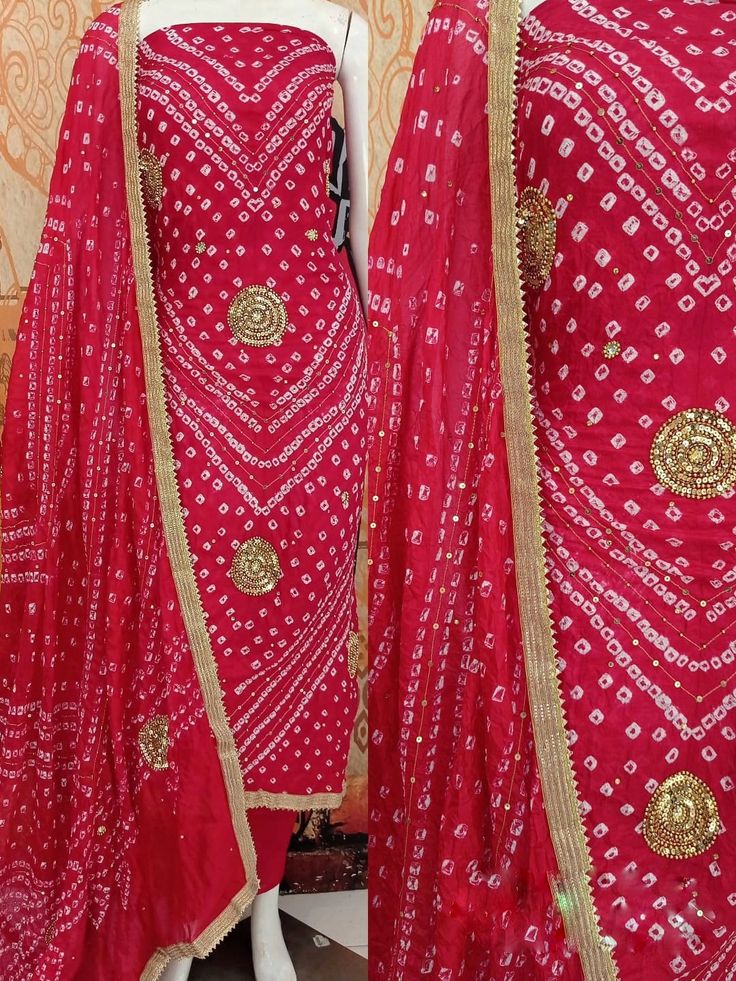 Welcome to Craftexo Fashion We are providing best quality of dress material for Indian Ethnic Women wear. FABRIC ;DETAILS TOP: Jaipuri Silk length 44 inch (appox) Bottom: Shantoon 2.5 mtrs (approx) Dupatta: Jaipuri Silk Bandhini dupatta with hand work Note: These are not running fabrics so if your bust/hip size is more than 54 inches or you want dress style other than salwar kameez suit/ pant palazzo suit please contact us for desired dress style before order placement. COLOR:( As shown in the i Semi-stitched Silk Kurta With Gota Work, Traditional Slub Silk Churidar With Dabka Work, Festival Slub Silk Sharara With Dabka Work, Traditional Slub Silk Kurta With Dabka Work, Diwali Slub Silk Kurta With Dabka Work, Bollywood Style Slub Silk Salwar Kameez With Pallu, Navratri Slub Silk Sets With Dori Work, Festival Churidar With Dabka Work In Slub Silk, Unstitched Slub Silk Suit With Gota Work