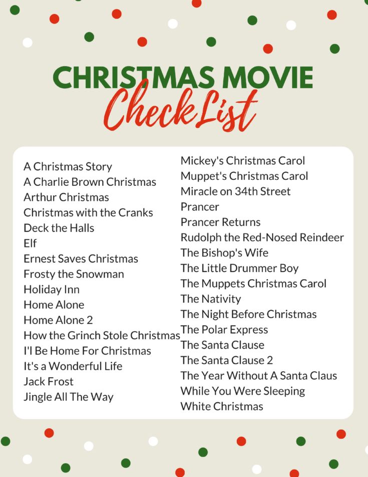 the christmas movie check list is shown