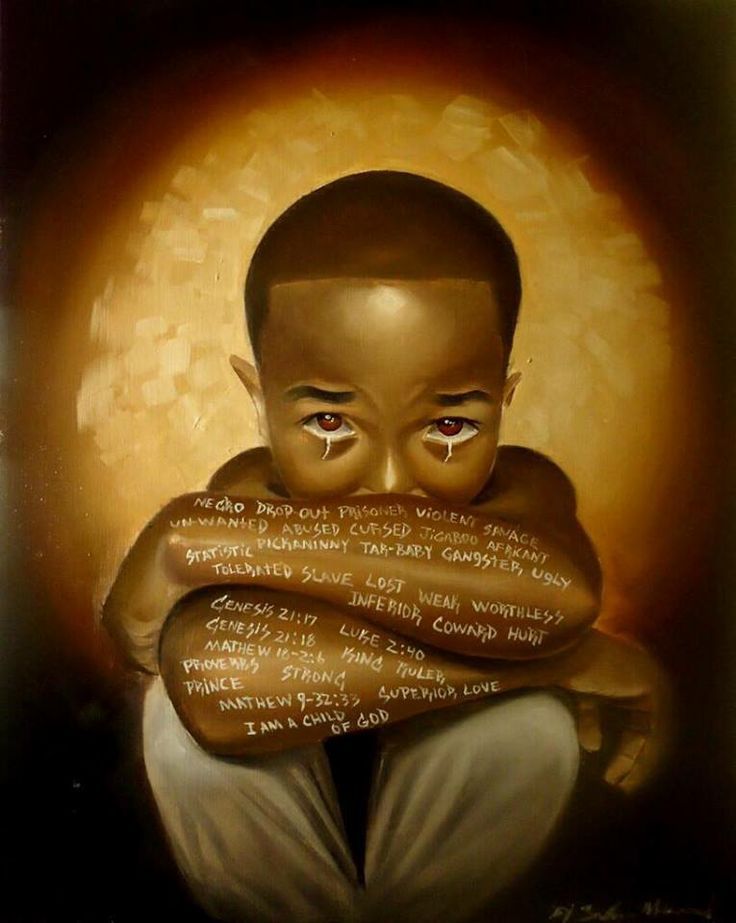 a painting of a young man with his hands on his chest and words written all over him