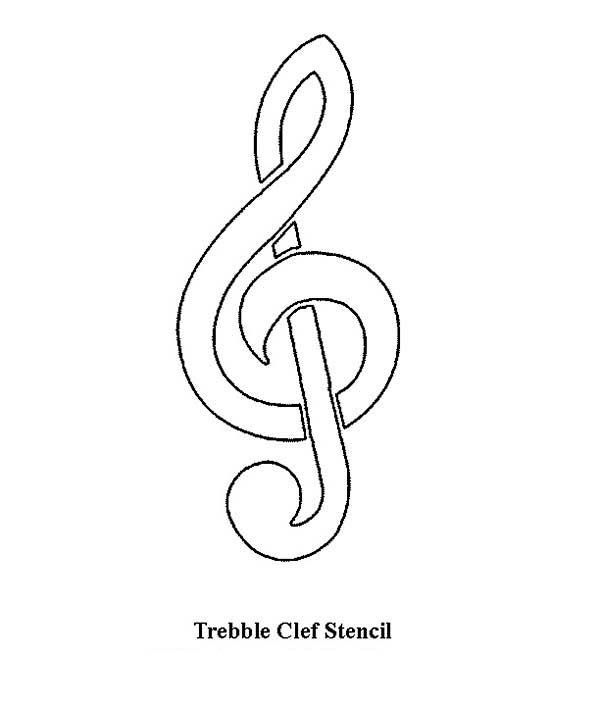 the treble clef stencil is shown in black and white, with an outline