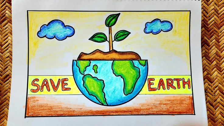 a drawing of a plant growing out of the ground with words save earth on it