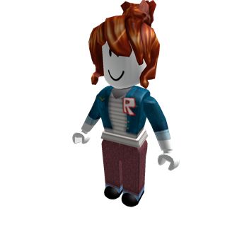 an animated girl with red hair and blue shirt standing in front of a white background