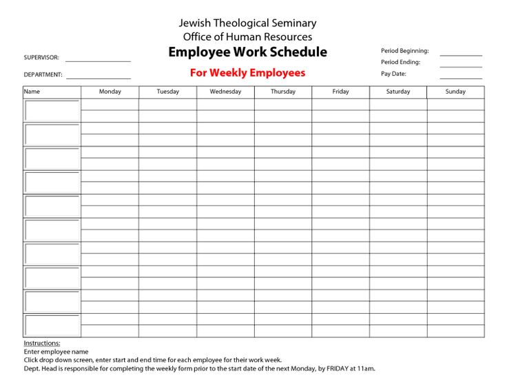 employee work schedule template for employees