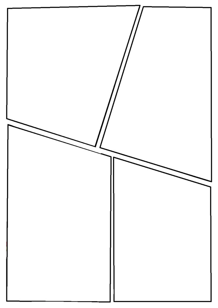 a black and white line drawing of three square sections with one diagonal section in the middle