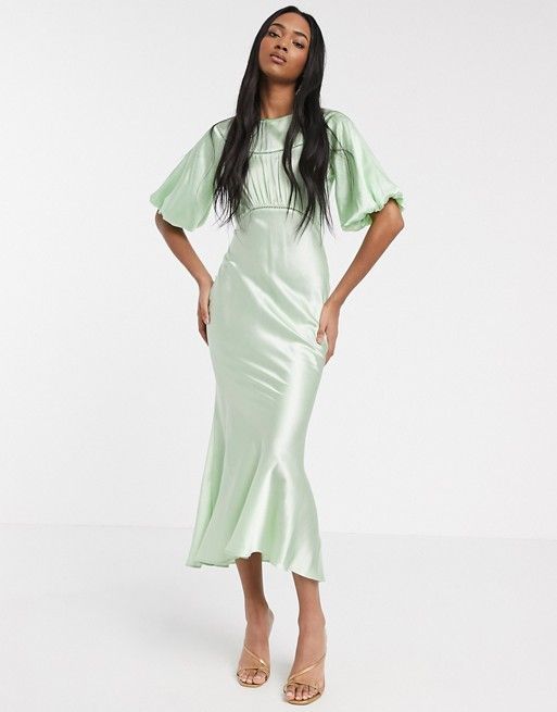 Green Satin Midi Dress, Classy Skirts, Soiree Dress, Bias Cut Skirt, Embellished Maxi Dress, Dressy Dresses, Satin Midi Dress, Lace Insert, Green Satin