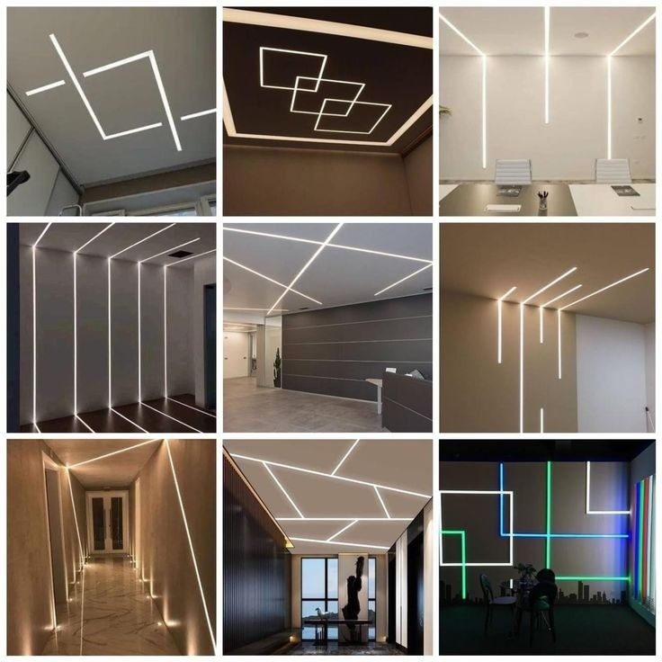 Led Light Zig Zag Profile Light Ceiling, Strip Light False Ceiling Design, Without Fall Ceiling Ideas, Wall Profile Design, False Ceiling Living Room With Profile Light, Led Strip Lighting Ideas Ceilings, False Ceiling With Profile Lighting, Profile Lights Ceiling Design, Latest Profile Light Ceiling Designs