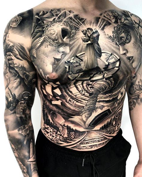 a man with lots of tattoos on his chest