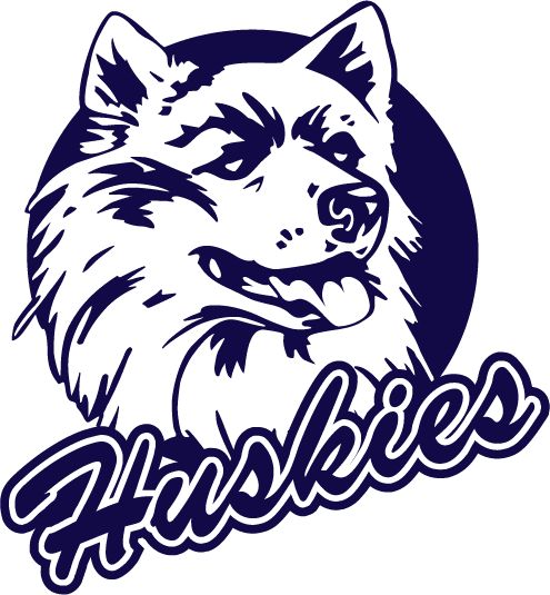 an image of a dog that is in the middle of a team name sticker