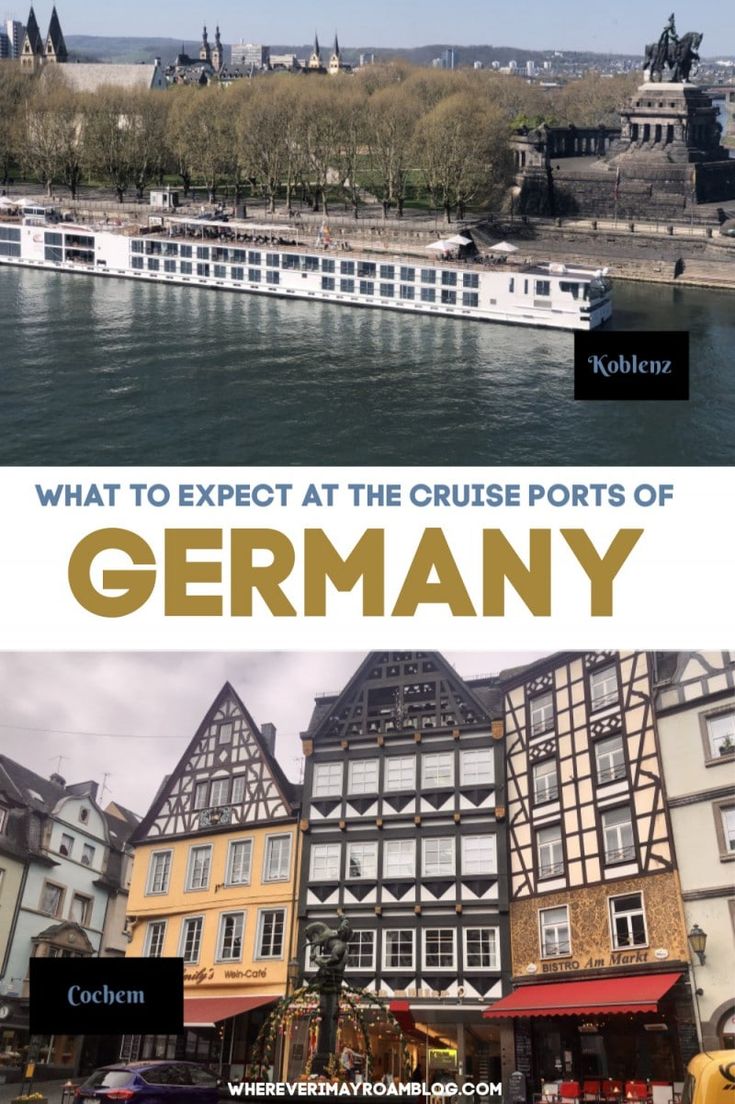 the cover of what to expect at the cruise ports of germany, including boats and buildings