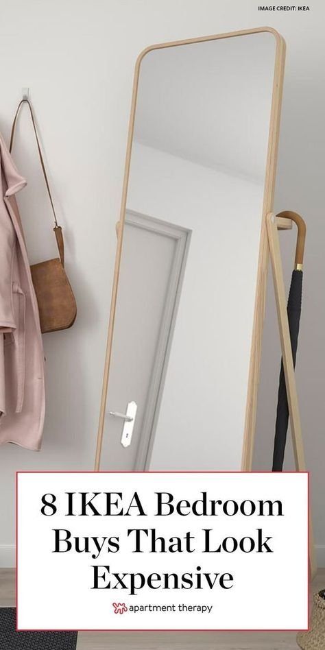 a mirror and coat rack with the words ikea bedroom buys that look expensive