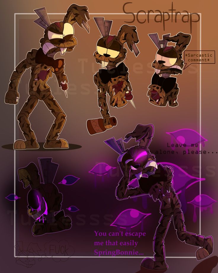 an image of some type of animal character in purple and black colors, with the caption's description below it