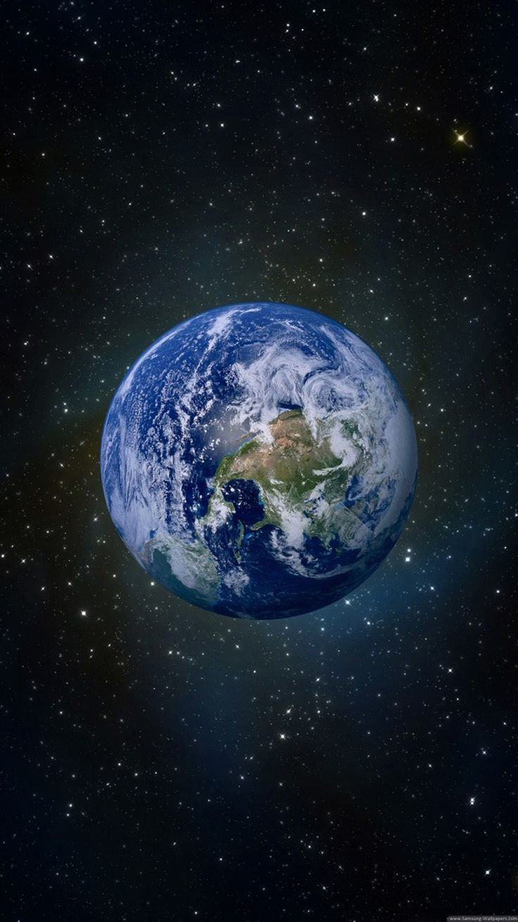 an image of the earth from space with stars in the background and blue hues