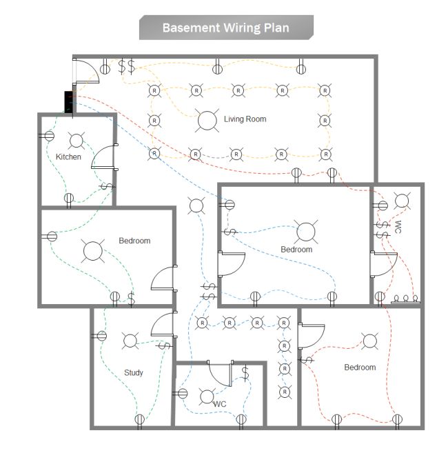 an electrical wiring diagram for a basement house with two separate rooms and three different zones