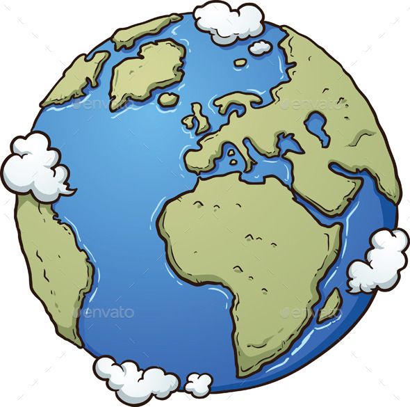 cartoon earth with clouds and water on the surface, isolated from white background clipart