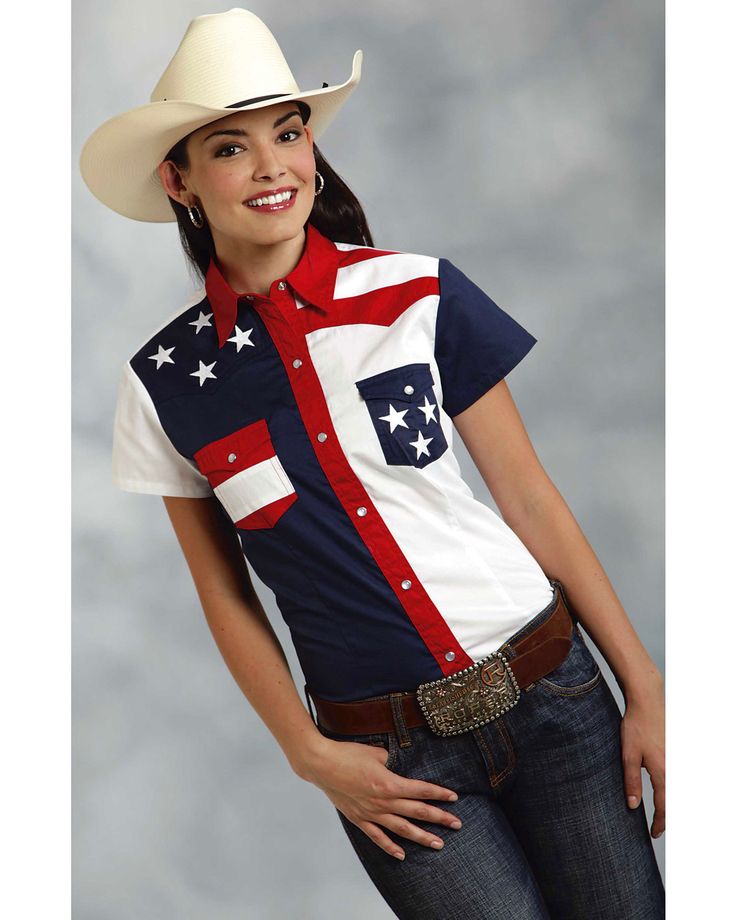 July Outfits, Jean Shirt, Cowgirl Shirts, Short Sleeve Shirt Women, 4th Of July Outfits, American Flag Shirt, Color Block Top, Cow Girl, Calvin Klein Women