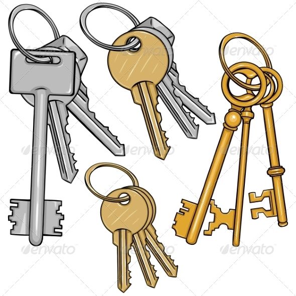 four different types of keys on a white background - miscellaneous objects / objects clippings