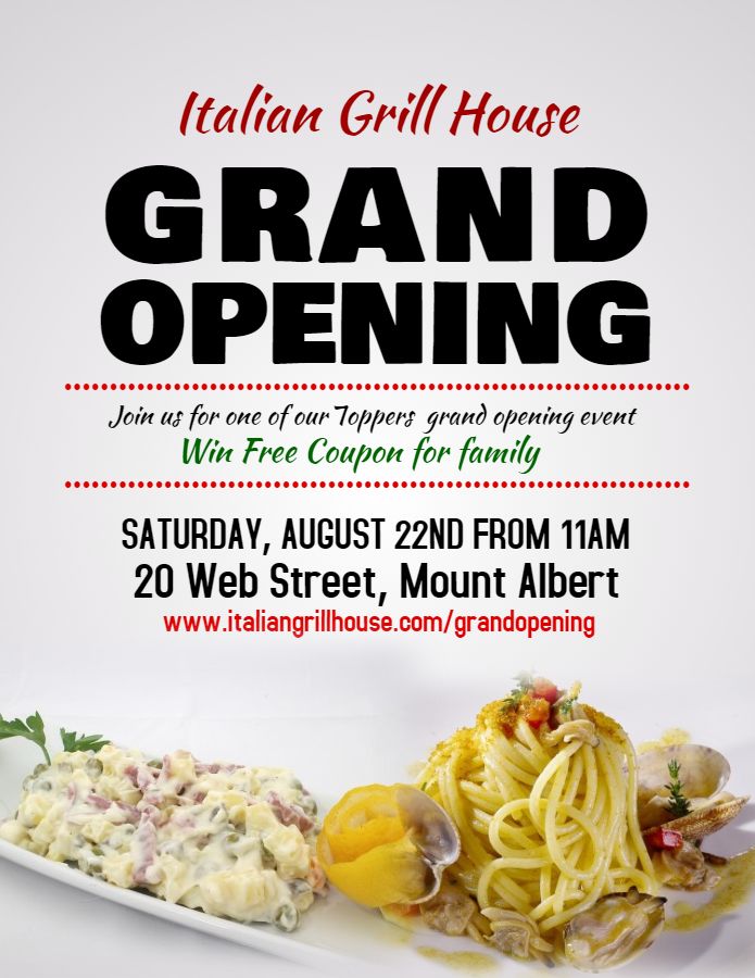 an advertisement for the italian grill house grand opening