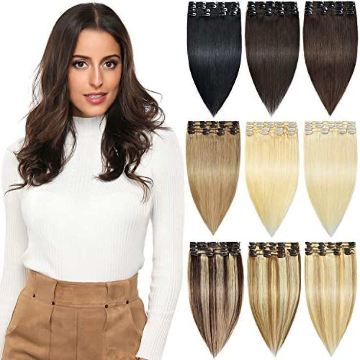 Clip In Hair Extensions 8A Real Remy Hair Brazilian Virgin Human Hair Double Lace Wefts Hair Clip Ins For Black Women, 1B Natural Color, 120Gram | Extensions For Short Hair, Hair Extensions For Short Hair, Straight Natural, Hair Advice, Bleach Blonde, Clip In Hair, Clip In Extensions, Clip Hair, Dark Blonde