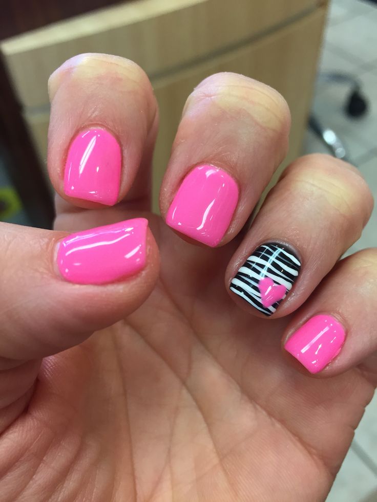 Gel mani shellac zebra pink Valentine nails polish February Manicure Shellac, Valentine Nail Art, February Nails, Pink Gel, Nail Designs Valentines, Her Nails, Nails Polish, Shellac Nails, Gel Nail Designs