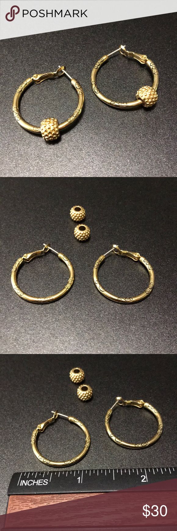 Brighton Gold Hoops & Beads Earrings Two pairs in one! The beads slip off for plain 1 inch hoops, or slip the beads on for an extra special occasion.. Brighton Jewelry Earrings Beads Earrings, Brighton Jewelry, Gold Hoops, Brighton, Beaded Earrings, 1 Inch, Special Occasion, Bangles, Hoop Earrings