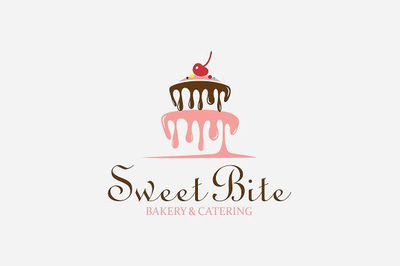 the logo for sweet bite bakery and catering, featuring a cake with chocolate icing