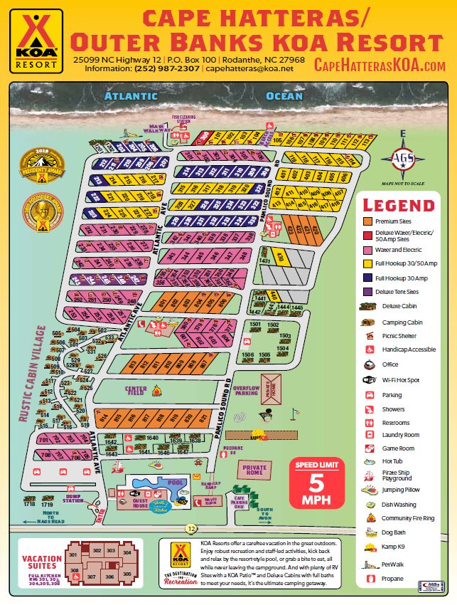 the map for cape hateras / outer banks koa resort in kaua'i