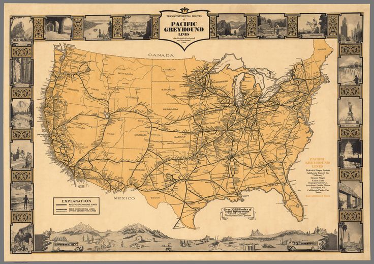 Transcontinental routes of Pacific Greyhound Lines (1935) | Old maps ...