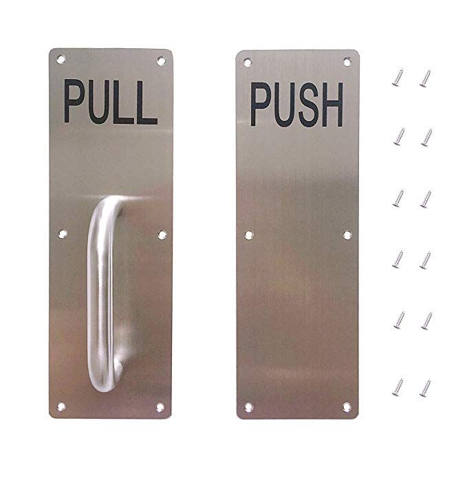 two metal signs that say pull and push