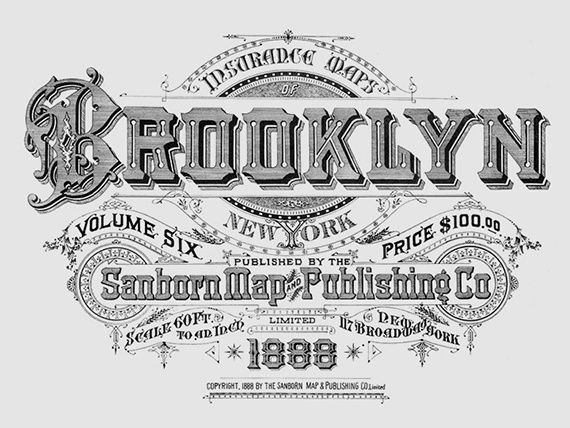 the brooklyn stamp is shown in black and white, with an ornate font that reads brooklyn