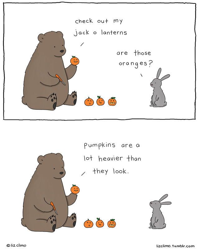 a comic strip with an image of a bear eating pumpkins and another drawing of a bunny