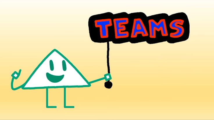 a cartoon triangle holding up a sign with the word teams hanging from it's side