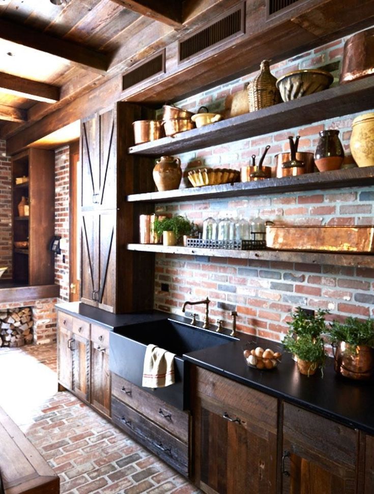 the kitchen is decorated in rustic style