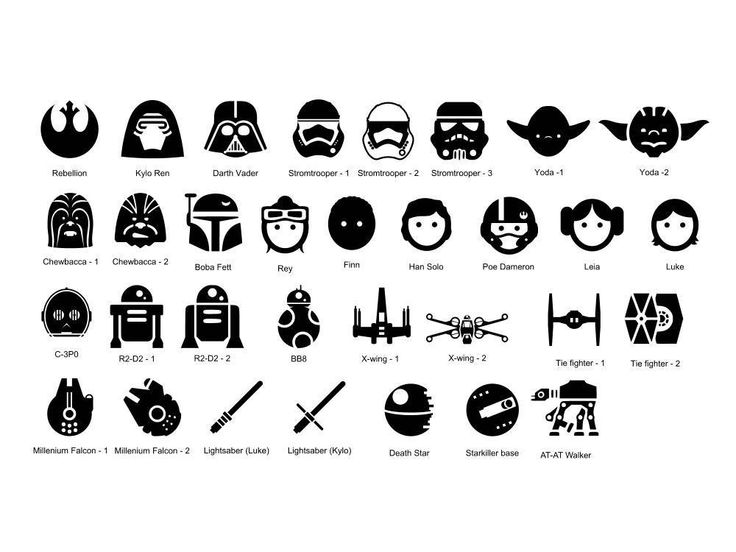 the star wars symbols are shown in black and white