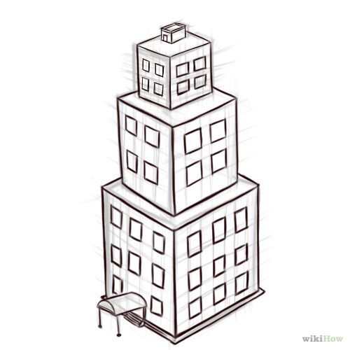 three buildings are stacked on top of each other, with one building in the middle