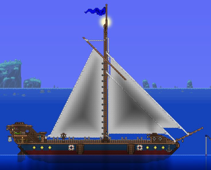 Sailing ship, medium size. De-actuated and unpainted version on page 2. : TerrariaDesign Terraria Design, Terraria, Lego Stuff, Future Design, Building Design, Design Tutorials, Sailing Ships, Submarine, Tips And Tricks